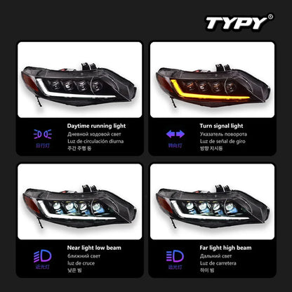 Car For Honda Civic 8th Gen Headlight 2006-2011 Upgrade Modified to New DRL Dynamic Turn Signal LED Headlight Auto Accessories